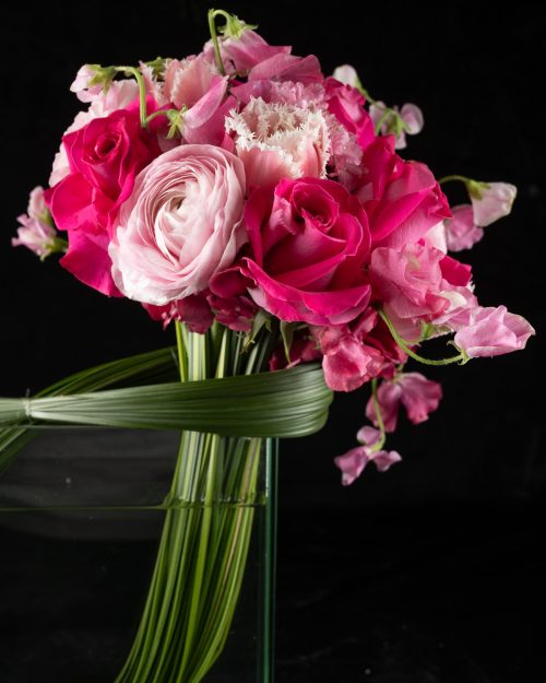 pink bloom bouquet in a clear vase